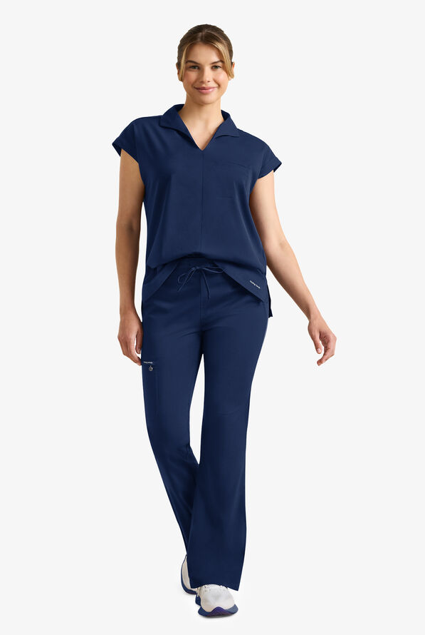 Healing Hands Purple Label Women's 6-Pocket STRETCH Flare Leg Drawstring Scrub Pants - Navy - 4