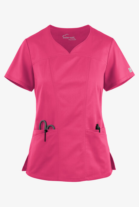 Blusa médica UA Butter-Soft STRETCH con escote corazón y 4 bolsillos para mujer