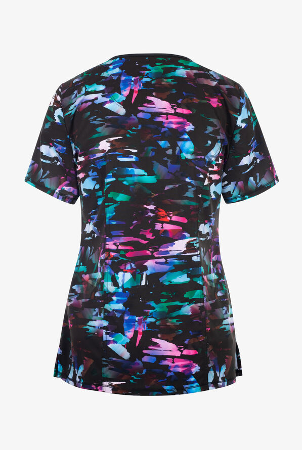 Infinity Kaleidoscope Women's 3-Pocket STRETCH V-Neck Print Scrub Top - null - 2