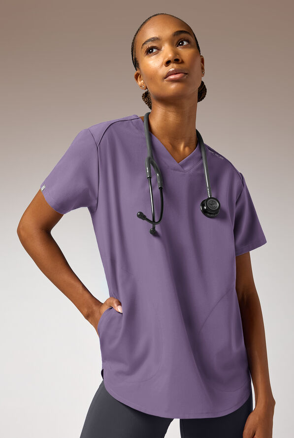 Hypothesis Beta V-Shell Women's 2-Pocket Relaxed Fit Tunic Scrub Top - Purple Dusk - 1