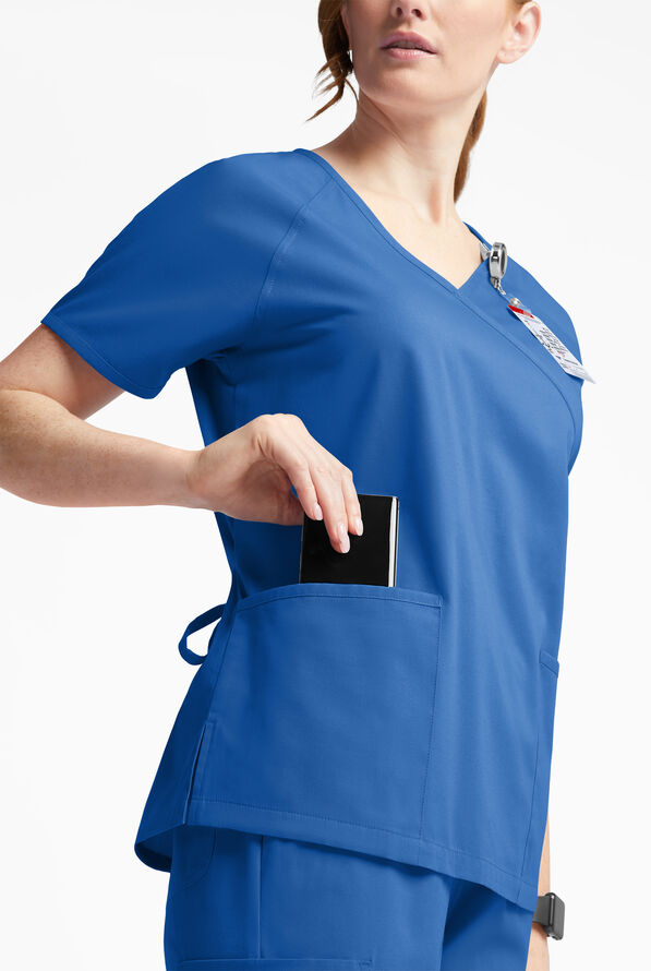 Butter-Soft Originals Women's 3-Pocket Mock Wrap Scrub Top - Royal - 4