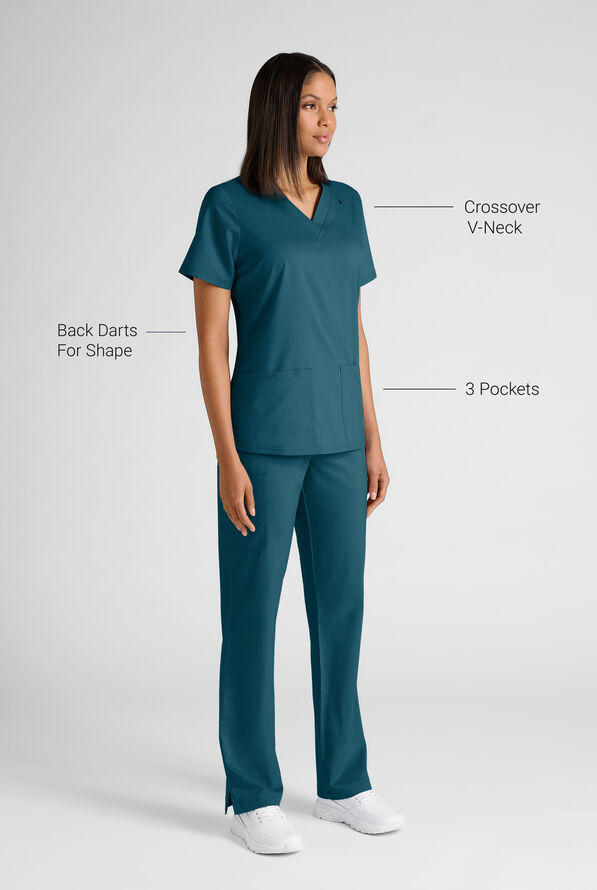 Butter-Soft STRETCH FLXTEK+ Women's 4-Pocket V-Neck Scrub Top - Caribbean Blue - 3