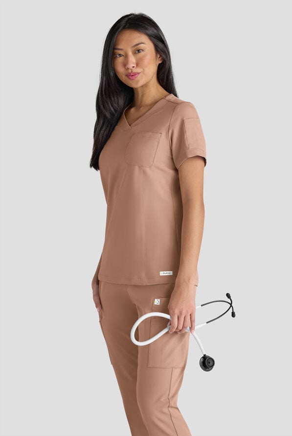 Blusa m&eacute;dica ReSurge Diamond con cuello en V y 3 bolsillos para mujer - Warm Terrazzo - 6