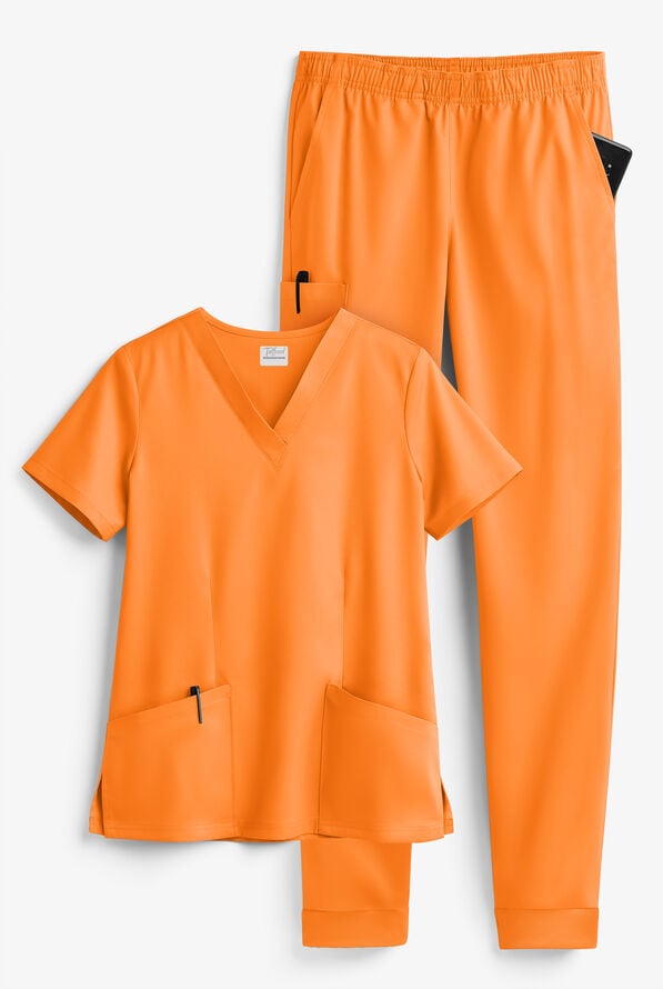 Tafford Active STRETCH Women's 5-Pocket Jogger Scrub Set - Apricot Crush - 1
