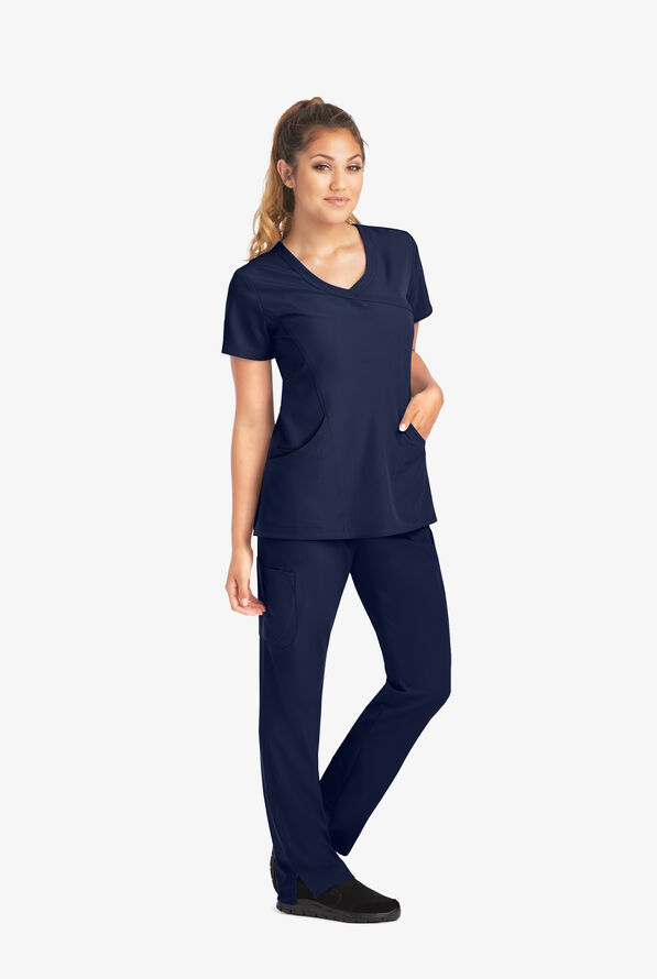 Skechers by Barco Reliance Women's 3-Pocket STRETCH Mock Wrap Scrub Top - Navy - 2