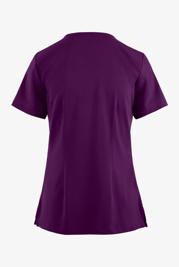 Easy STRETCH Gisele Women's 4-Pocket Lace Up V-Neck Scrub Top - Eggplant - 4