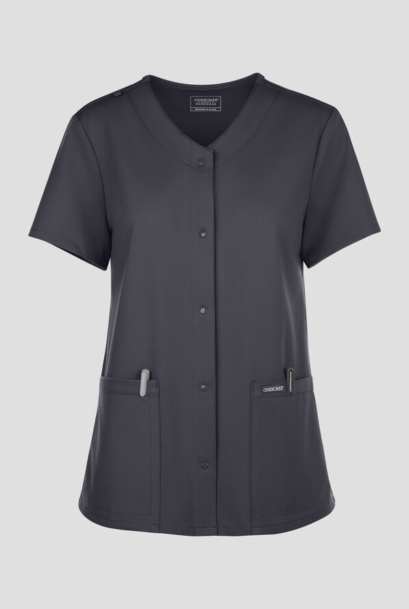 Cherokee Workwear Originals Ultra Women's 2-Pocket Snap Front V- Neck Scrub Top - Pewter - 1
