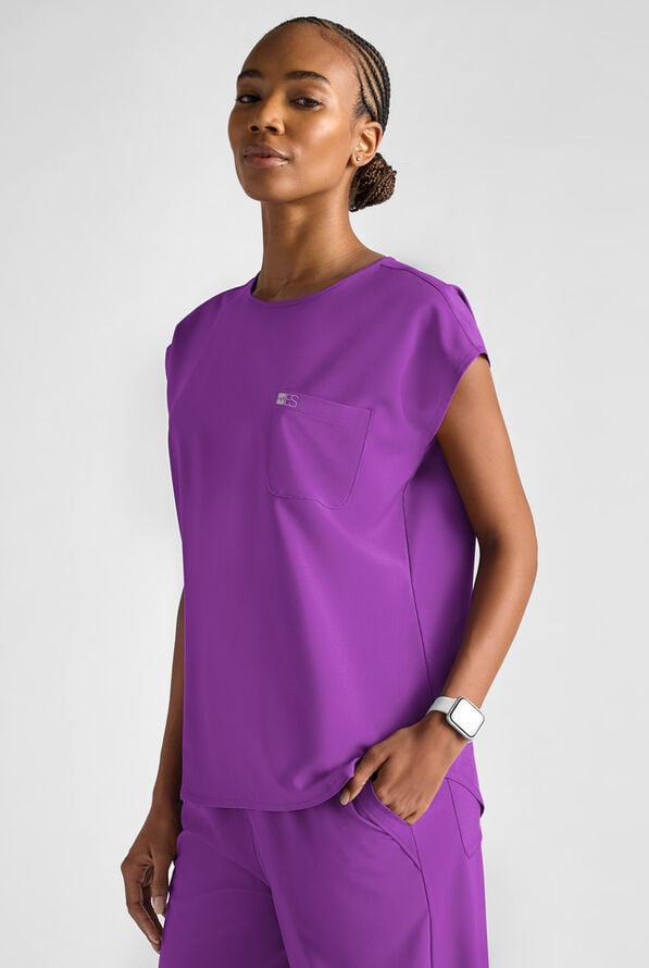 Easy STRETCH Gracie Women's Dolman Sleeve Crew Neck Scrub Top - Fresh Purple - 3