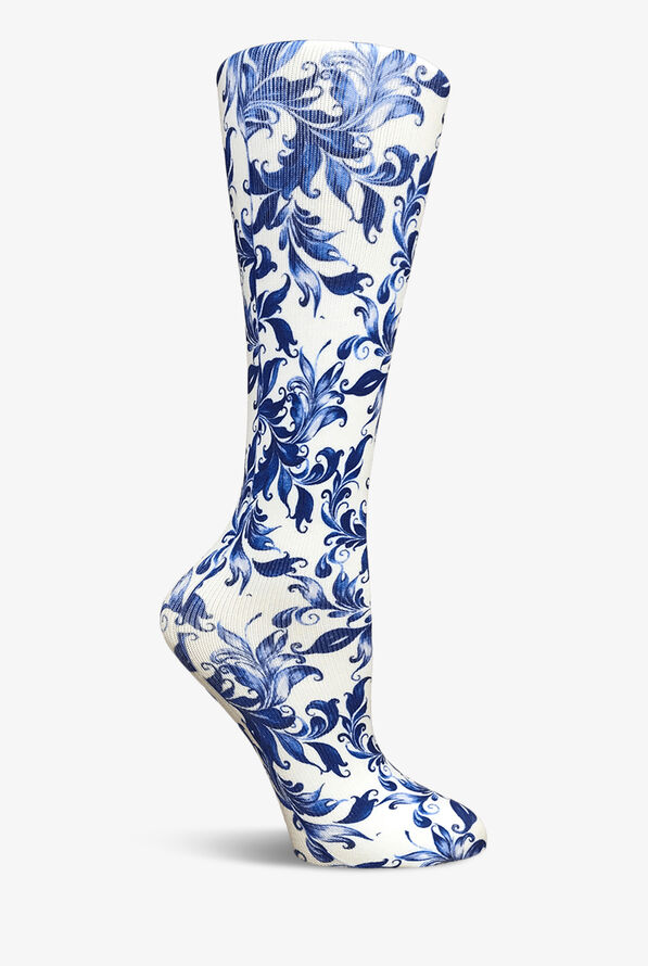 Calcetines de compresión anchos Cutieful Blue Watercolor Flowers para mujer - 10-18 mmHg - null - 1