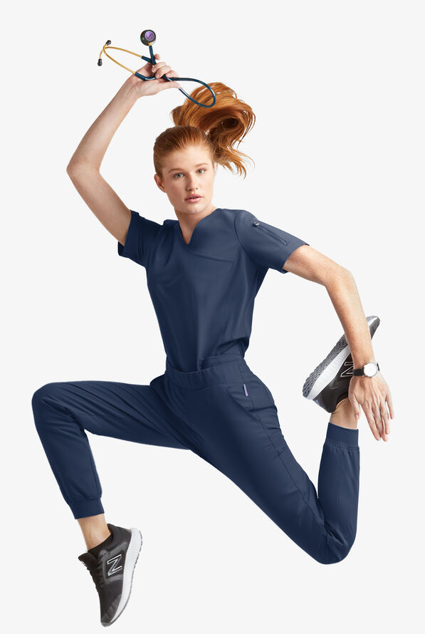 Blusa m&eacute;dica MOVEMENT by Butter-Soft Capella estilo cruzado con 5 bolsillos para mujer - Navy - 6