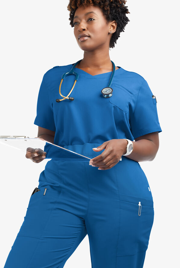 Butter-Soft Women's 3-Pocket V-Neck Tuck-In Scrub Top **Slightly IRREGULAR** - Royal - 4