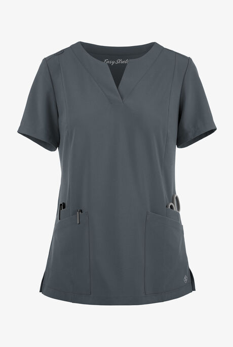 Easy STRETCH Chrisette Women's 4-Pocket with Feminine Neck Detail Scrub Top