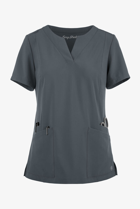Blusa médica Easy STRETCH Chrisette de corte moderno con 4 bolsillos y escote femenino para mujer - Pewter - 1