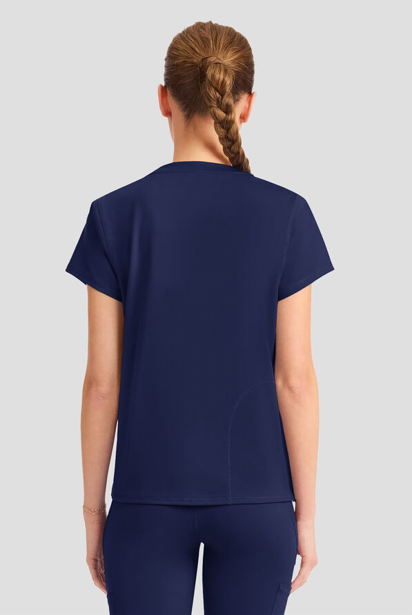 Med Couture Amp Knit Women's 2-Pocket STRETCH Crew Neck Scrub Top - Navy - 4