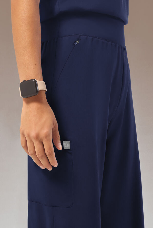 Hypothesis Y-Band Women's 6-Pocket Yoga-Style Knit Waist Wide Leg Scrub Pant - Navy - 2