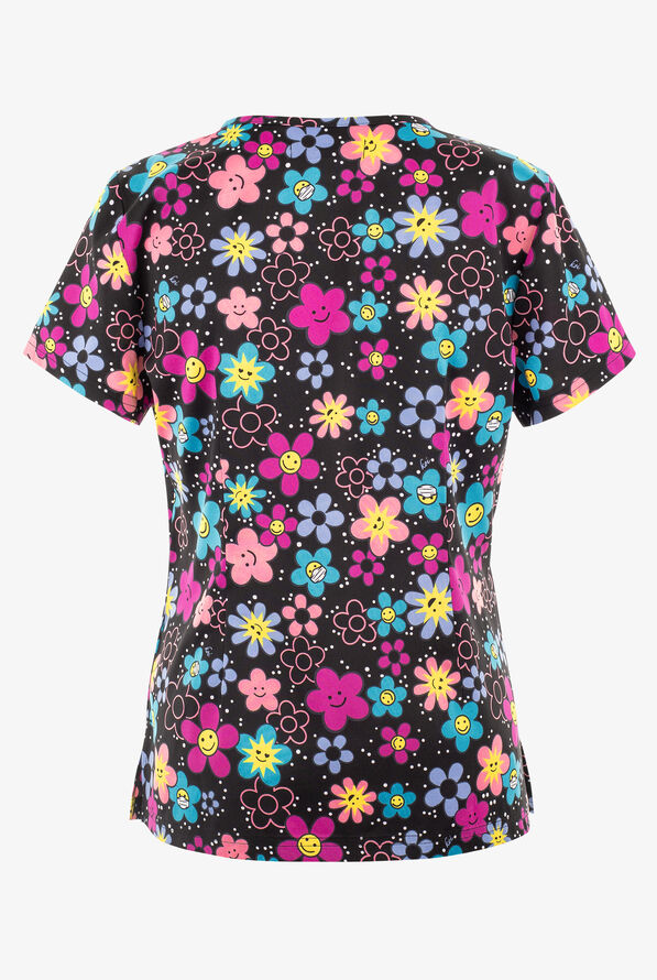 Blusa m&eacute;dica estampada koi Basics Get Happy STRETCH con cuello en V y 2 bolsillos para mujer - null - 2