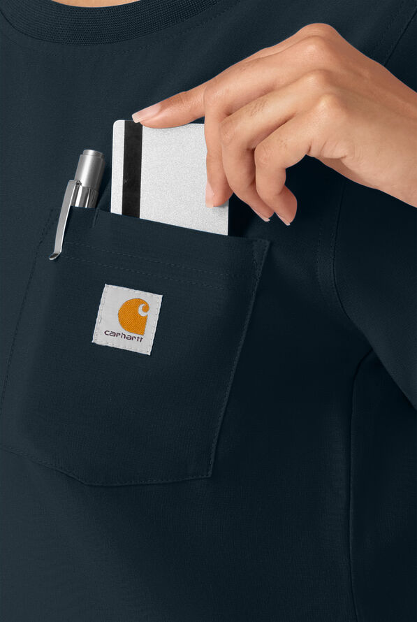 Carhartt Cross-Flex Force Women's 1-Pocket STRETCH Knit Trim Crew Neck Scrub Top - Navy - 5