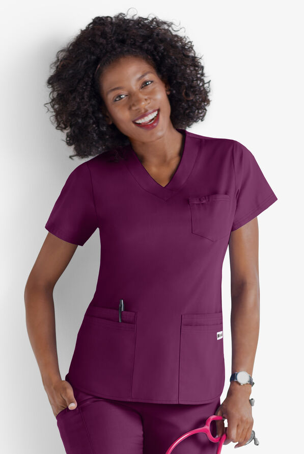 UA Best Buy Scrubs Women's 5-Pocket V-Neck Scrub Top - Wine - 2