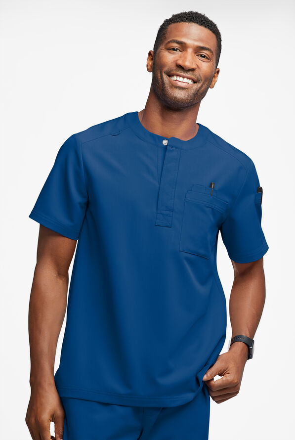 MOVEMENT by Butter-Soft Eclipse Men's 4-Pocket Short Sleeve Henley Scrub Top - Royal - 2