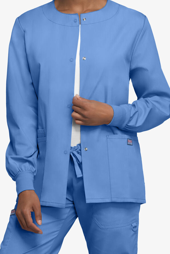 Cherokee Workwear Women's 3-Pocket Snap Front Scrub Jacket - Ceil Blue - 2