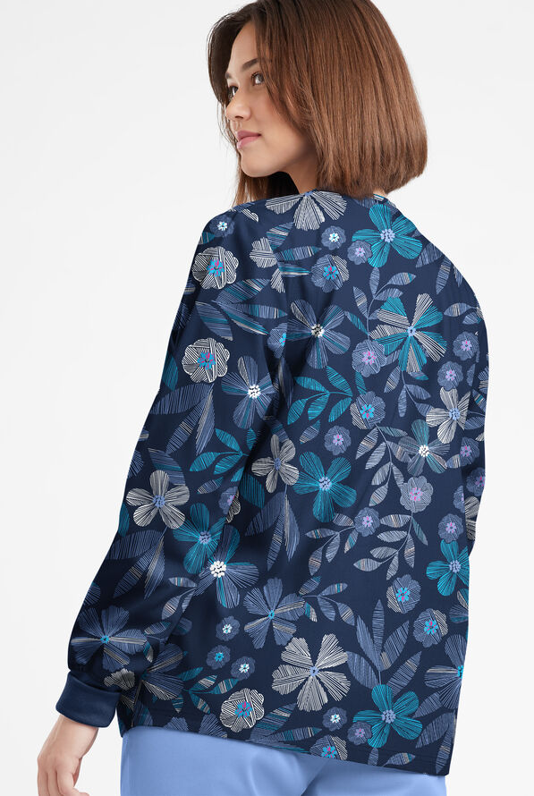 Butter-Soft Originals Linear Floral Ceil Women's 3-Pocket Warm-Up Print Scrub Jacket - null - 3