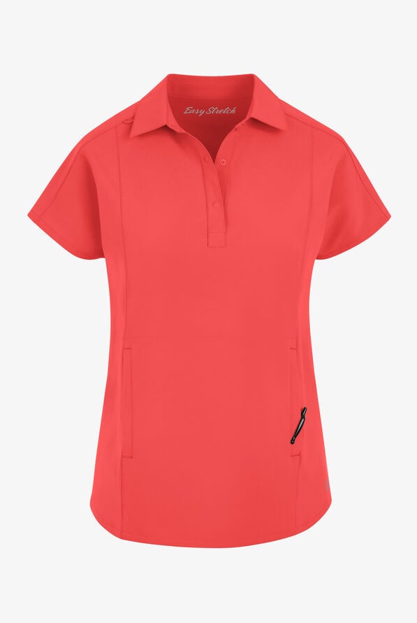 Easy STRETCH LEA Women's 3-Pocket Polo Collar Scrub Top - Radiant Red - 1