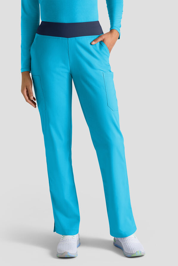 Pantalón médico UA Butter-Soft STRETCH estilo yoga con cintura de punto tejido y 4 bolsillos para mujer - Turquoise/Navy - 1