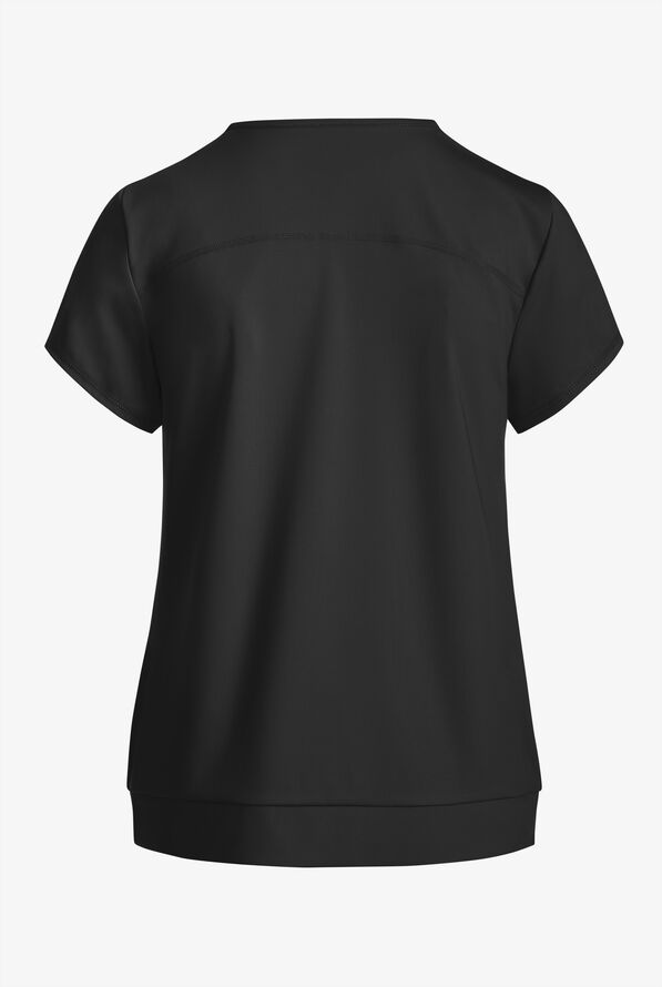 Grey's Anatomy by Barco Knit STRETCH Motivate Women's 2-Pocket Banded V-Neck Scrub Top - Black - 2
