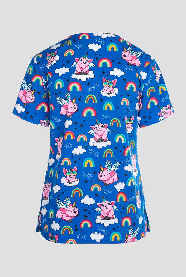 Blusa médica estampada Cherokee Flyin' Magic Pigs STRETCH con cuello en V y 2 bolsillos para mujer - null - 2