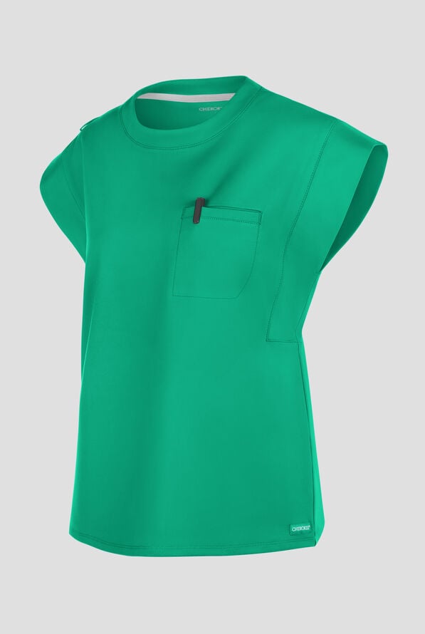 Cherokee Achieve Women's 1-Pocket STRETCH Raglan Sleeve Crew Neck Knit Scrub Top - Green Apple - 2