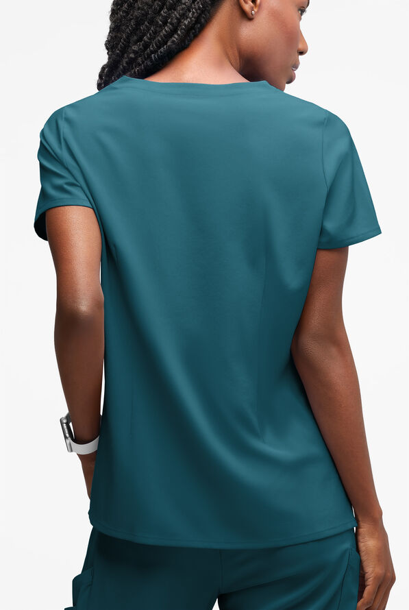 Easy STRETCH Salma Women’s 3-Pocket Keyhole Neck Scrub Top - Caribbean Blue - 2