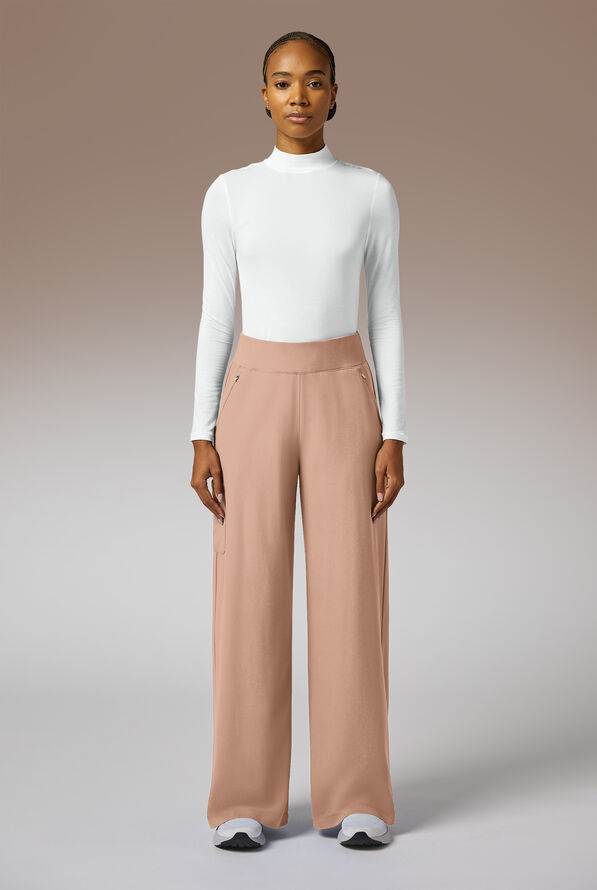 Hypothesis Y-Band Women's 6-Pocket Yoga-Style Knit Waist Wide Leg Scrub Pant - Terra - 2