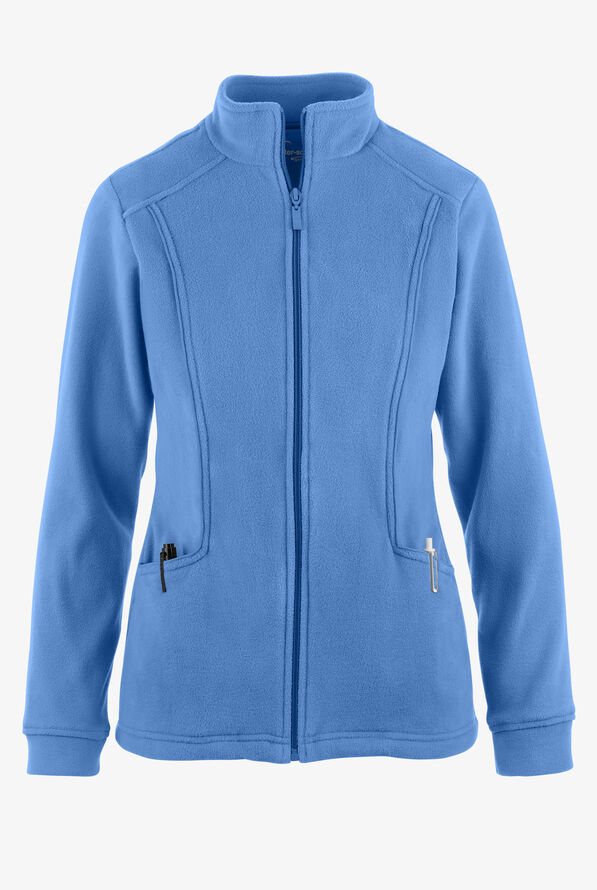 Butter-Soft STRETCH Women's 2-Pocket Zip Front Fleece Scrub Jacket - Ceil Blue - 1