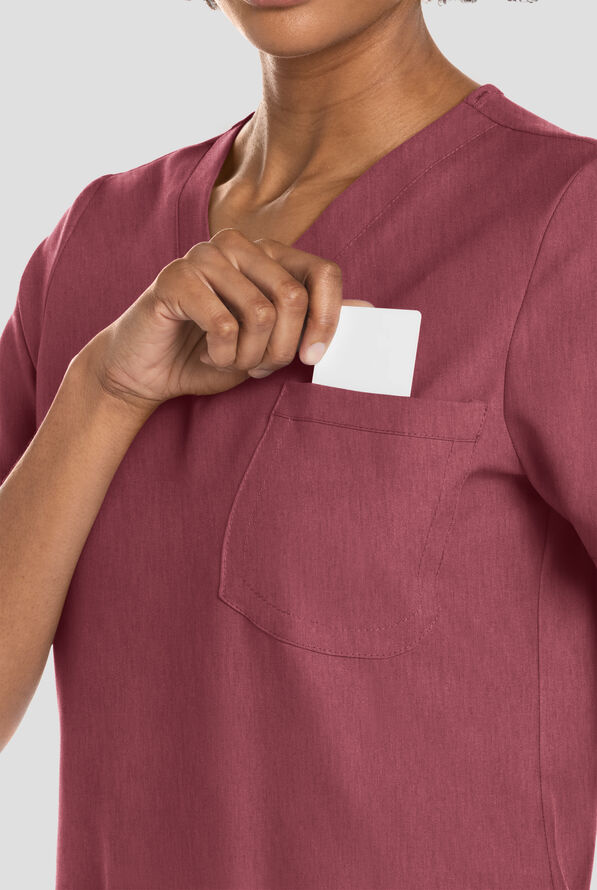 Cherokee Workwear Originals Ultra Women's 3-Pocket V-Neck Scrub Top - Heather Cranberry - 5