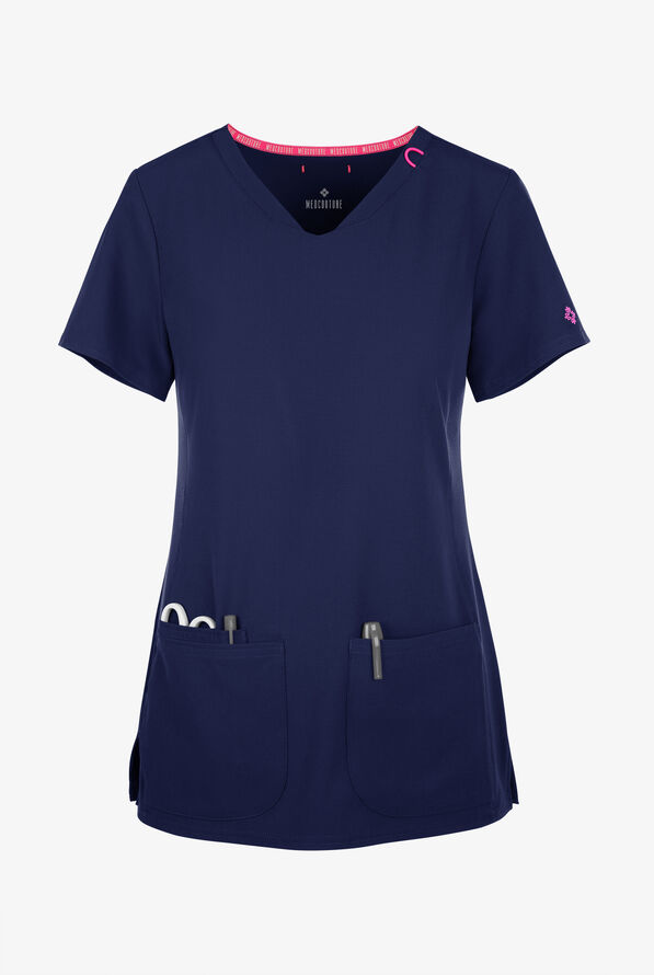 Med Couture Amp Women's 3-Pocket STRETCH V-Neck Scrub Top - Navy - 1