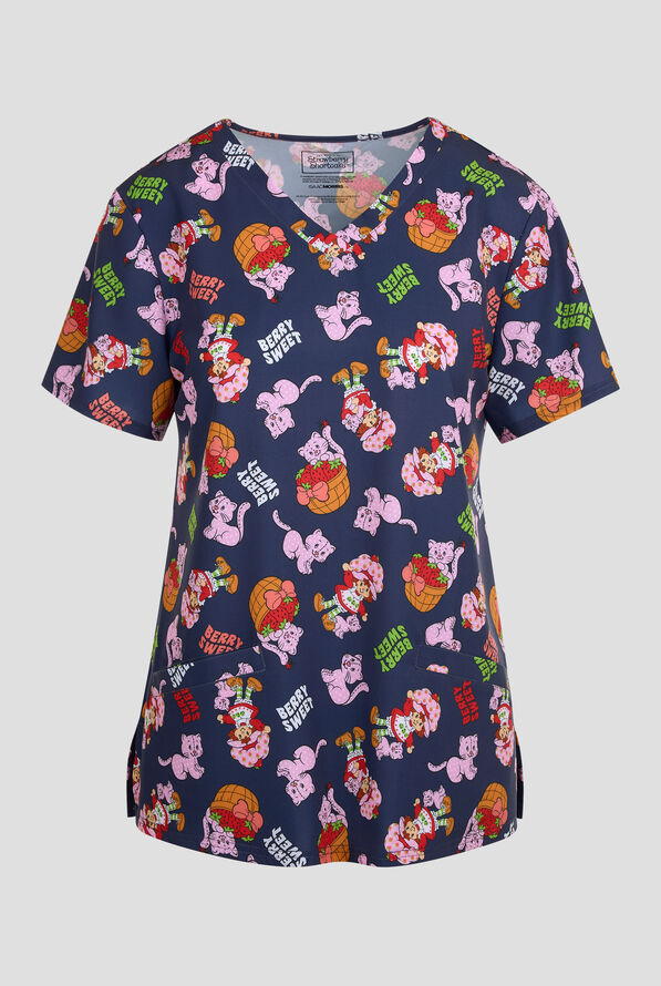 Strawberry Shortcake by Funscrubs Women's 2-Pocket STRETCH V-Neck Print Scrub Top - null - 1
