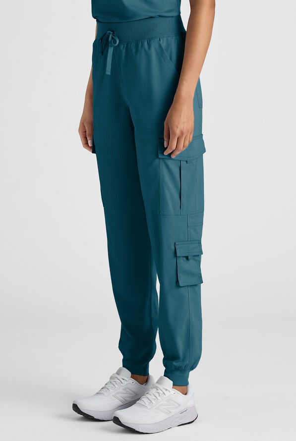Butter-Soft STRETCH FLXTEK+ Women's 8-Pocket Cargo Jogger Scrub Pant - Caribbean Blue - 2