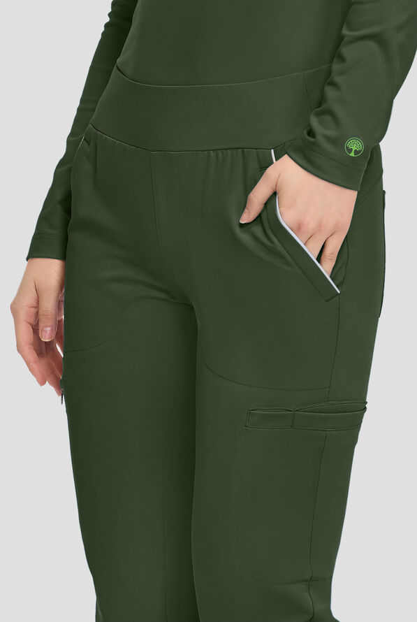 Pantalón médico Healing Hands 360 Joelle STRETCH Petite de tiro alto con piernas anchas y 6 bolsillos para mujer - Dark Pine - 5