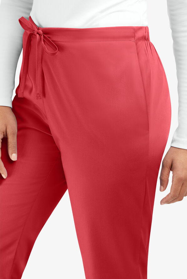 Cherokee Workwear Women's 3-Pocket Flare Leg Drawstring Scrub Pants - Petite - Red - 2