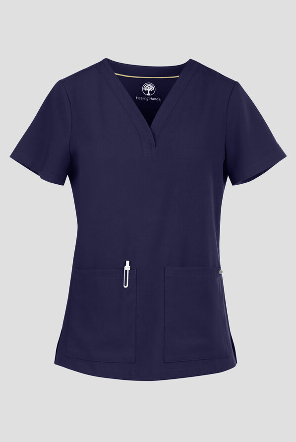 Blusa m&eacute;dica Healing Hands Quest Briana STRETCH con 3 bolsillos y cuello en Y para mujer - Navy - 1