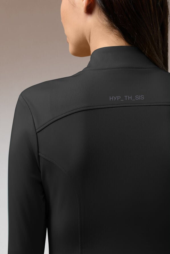 Hypothesis Omni Base K Women’s 3-Pocket Knit Long Sleeve Zip Neck Scrub Top - Jet Black/Pewter - 6