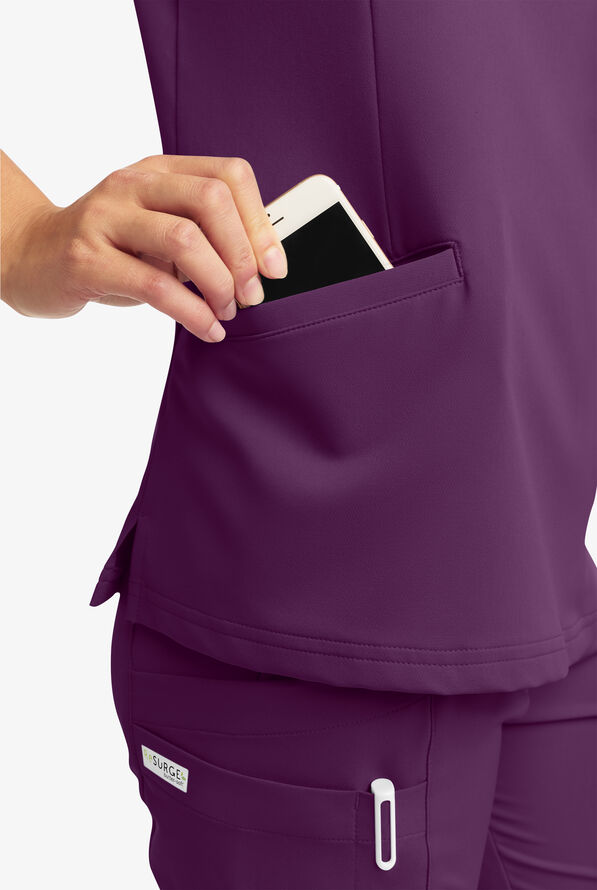 Butter-Soft Women's 5-Pockets Faux Wrap Scrub Top **Slightly IRREGULAR** - Eggplant - 3