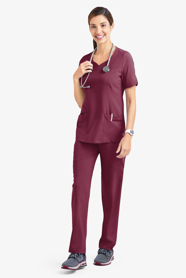 Easy STRETCH Aisha Women's 2-Pocket Sweetheart Neckline Scrub Top - Wine - 2