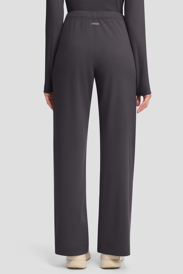 Cherokee Achieve Women's 3-Pocket STRETCH Wide Leg Pull-On Knit Scrub Pants - Pewter - 3