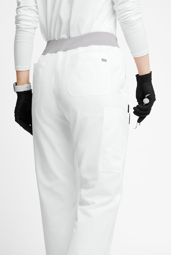 Pantal&oacute;n m&eacute;dico Butter-Soft Originals Tall de tiro medio y cintura cruzada con piernas anchas y 7 bolsillos para mujer - White/Silver - 3