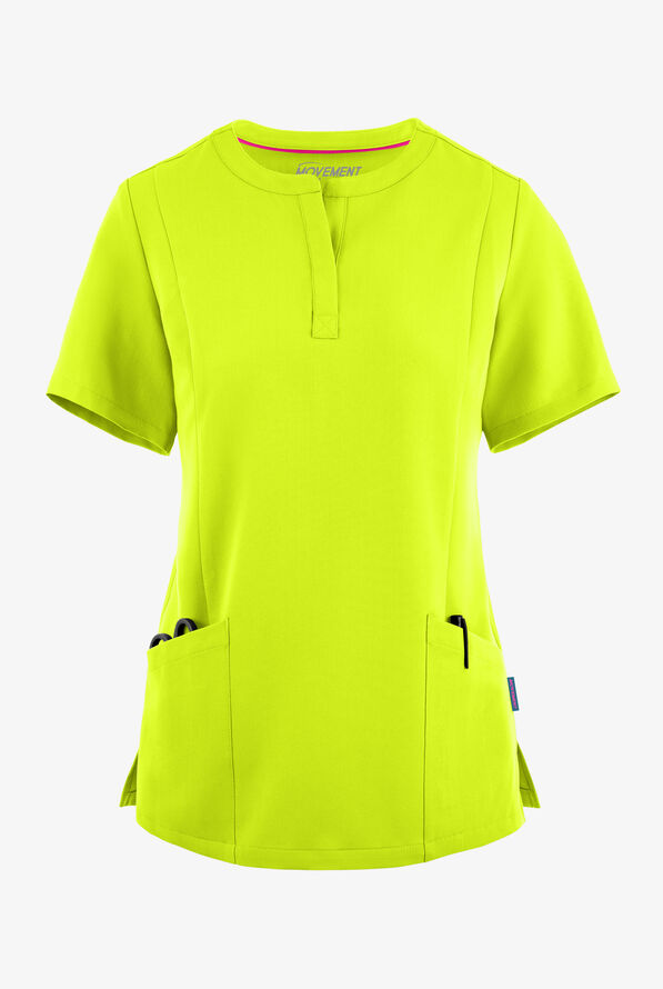 Blusa m&eacute;dica MOVEMENT by Butter-Soft Elara STRETCH estilo Henley con 5 bolsillos para mujer - Intense Lime - 1