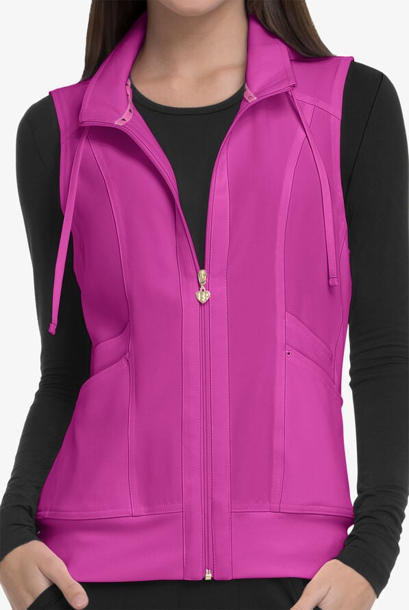 heartsoul Break On Through Women's 4-Pocket STRETCH With Removable Hoodie Scrub Vest - Berry Blast - 2