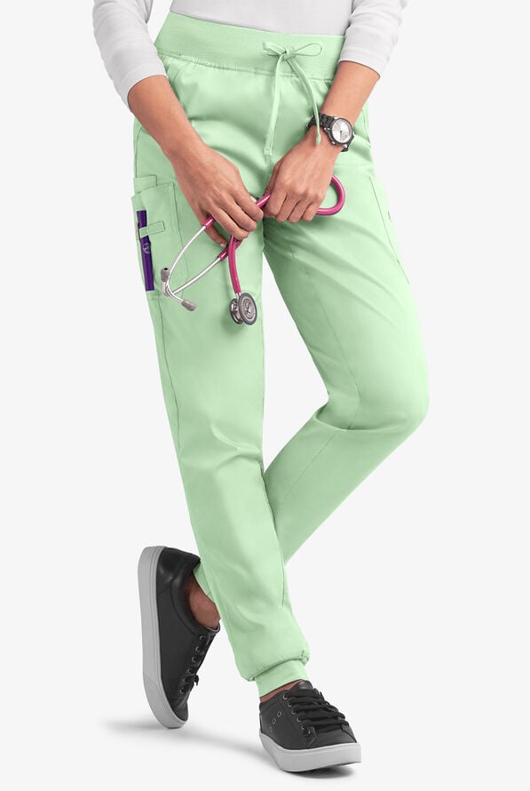 Butter-Soft STRETCH Women's 5-Pocket Cargo Jogger Scrub Pants - Soft Mint - 1