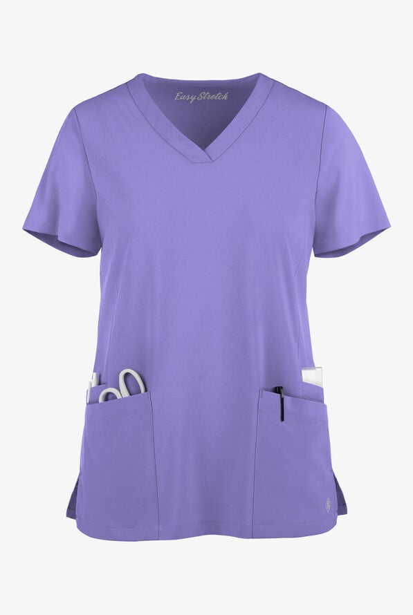 Easy STRETCH Zoe Women's 4-Pocket V-Neck Scrub Top - Blueberry Crush - 2