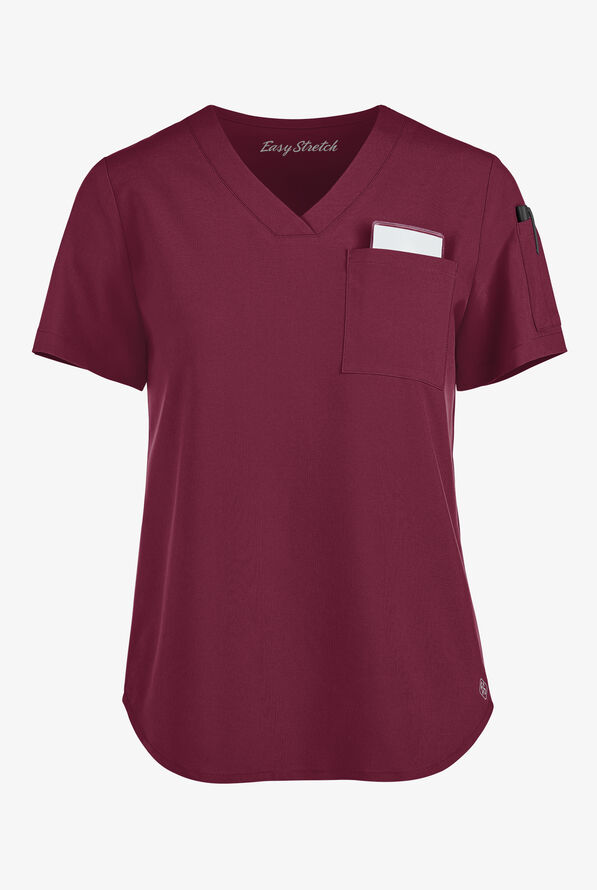 Easy STRETCH Chloe Women's 3-Pocket V-Neck Tuck-In Scrub Top - Wine - 1
